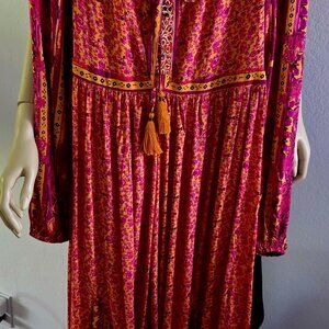 Free People Shocking Pink & Orange Long Flowing Dress